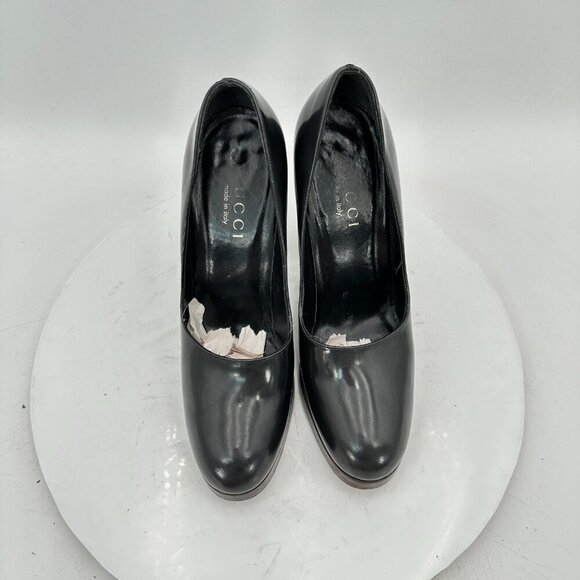 Gucci Women Size 9B Black Leather Platform Slip On Pump Block Heel Shoes - Picture 3 of 11